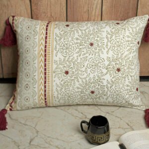 Lined floral block printed with embroidey cushion cover