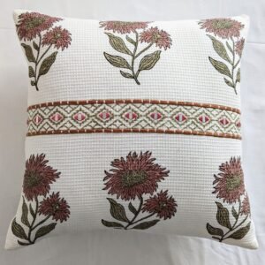 Botanical block printed  with embroidery cushion cover