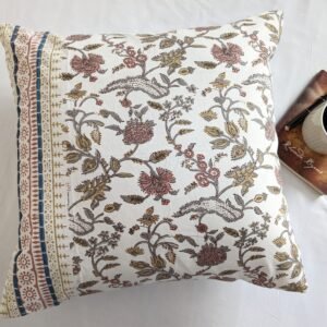 Herbal block printed with embroidery cushion cover