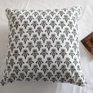 Repeated florals block printed cushion cover