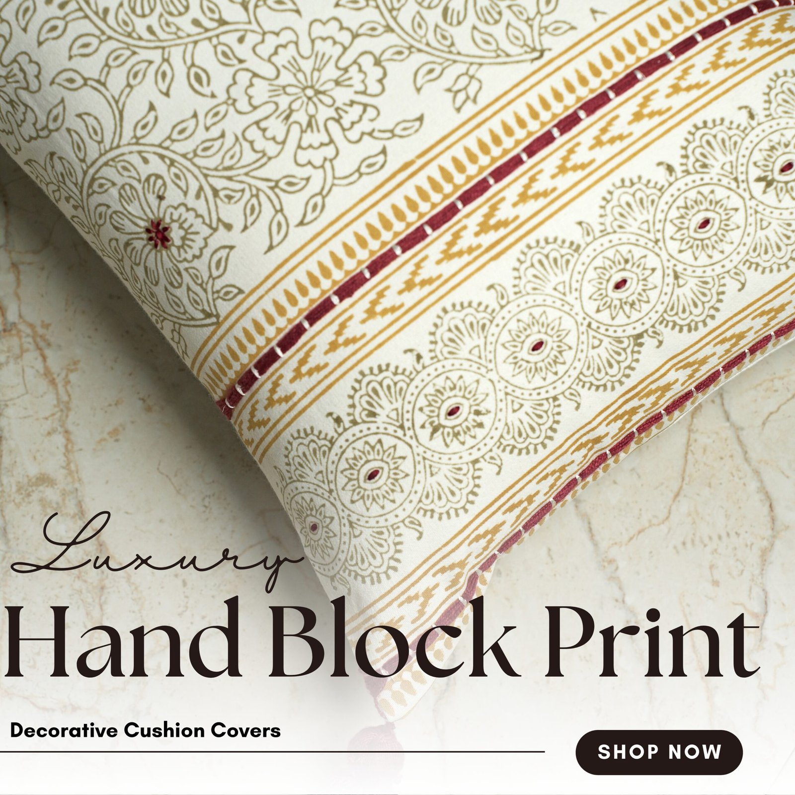 Lined floral block printed with embroidey cushion cover - Image 7