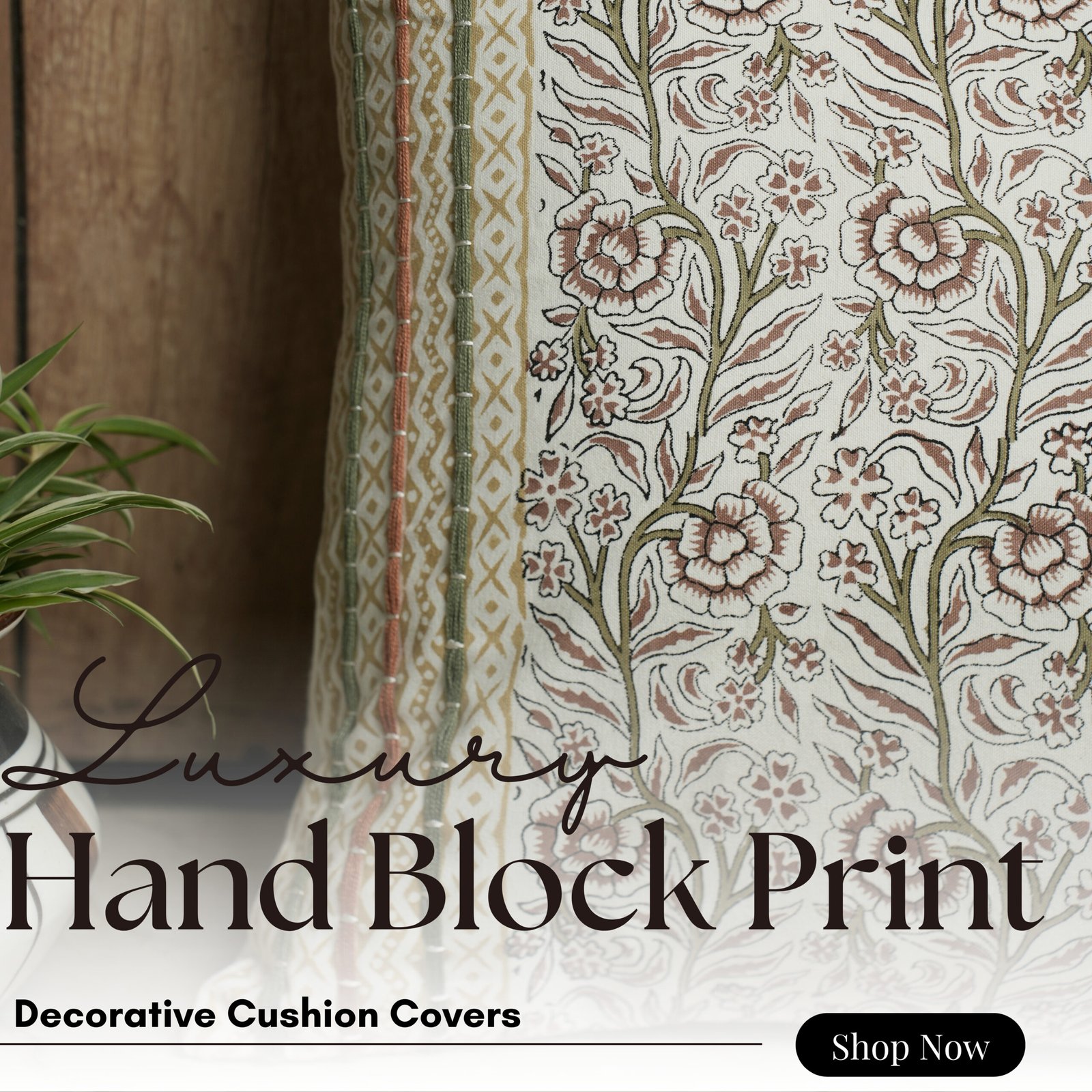 Detailed floral block printed cushion cover - Image 7