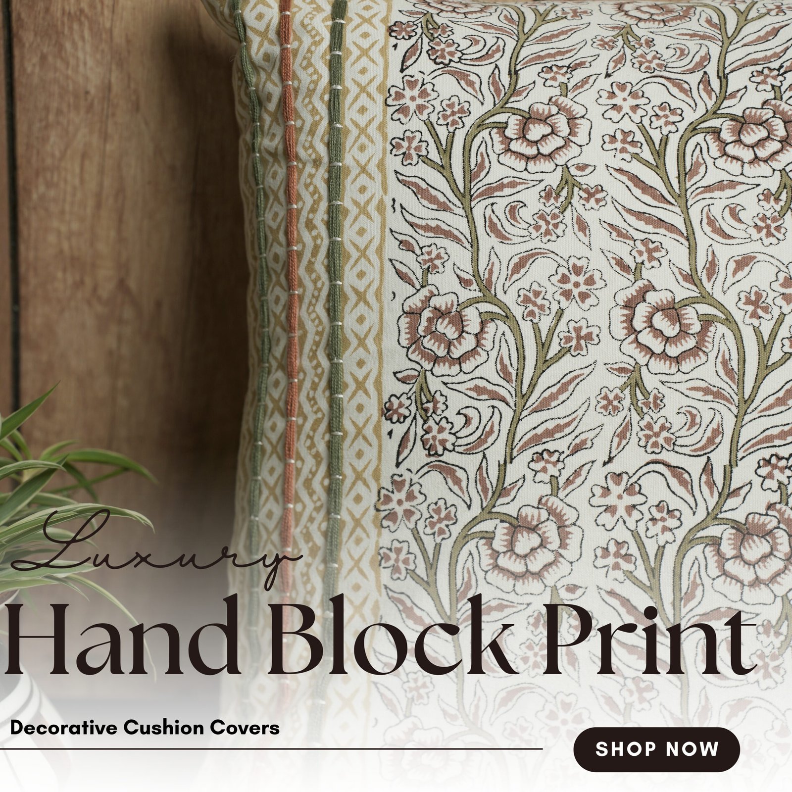 Detailed floral block printed cushion cover - Image 9