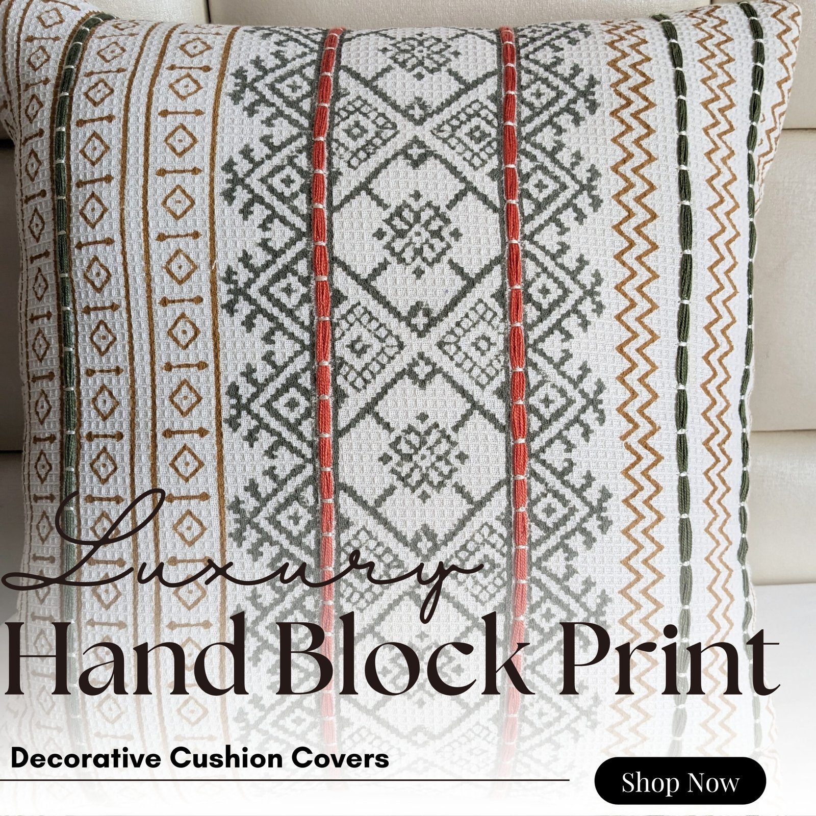 Aztec block printed cushion cover - Image 8