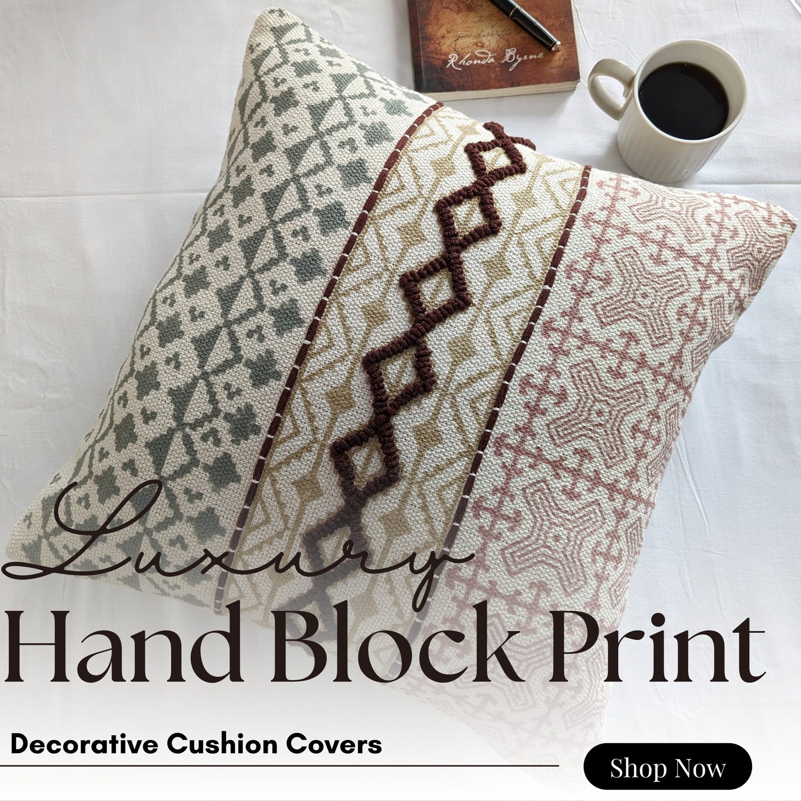 Multicolour geometrical block printed cushion cover - Image 8