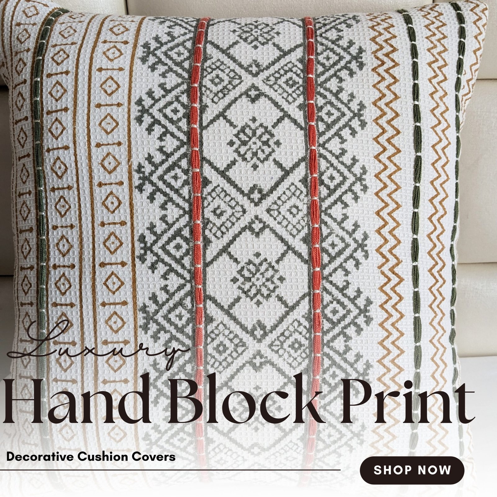 Aztec block printed cushion cover - Image 9