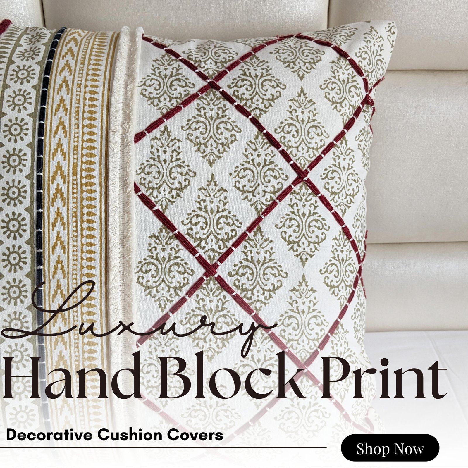 Harmonizing block printed  with embroidery cushion cover - Image 5