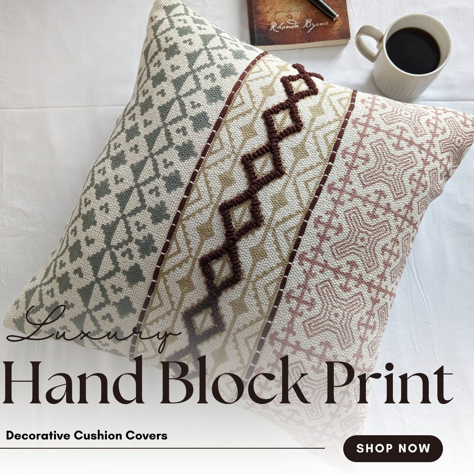 Multicolour geometrical block printed cushion cover - Image 9