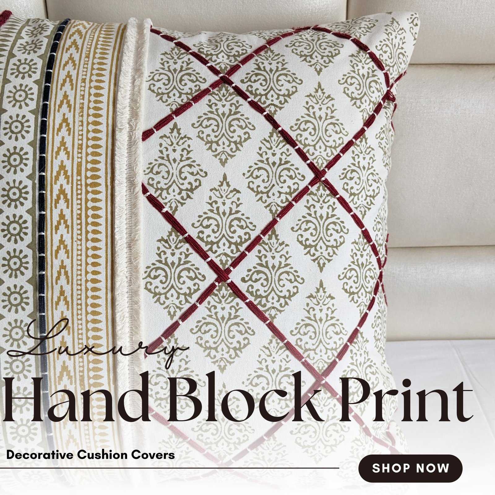Harmonizing block printed  with embroidery cushion cover - Image 4