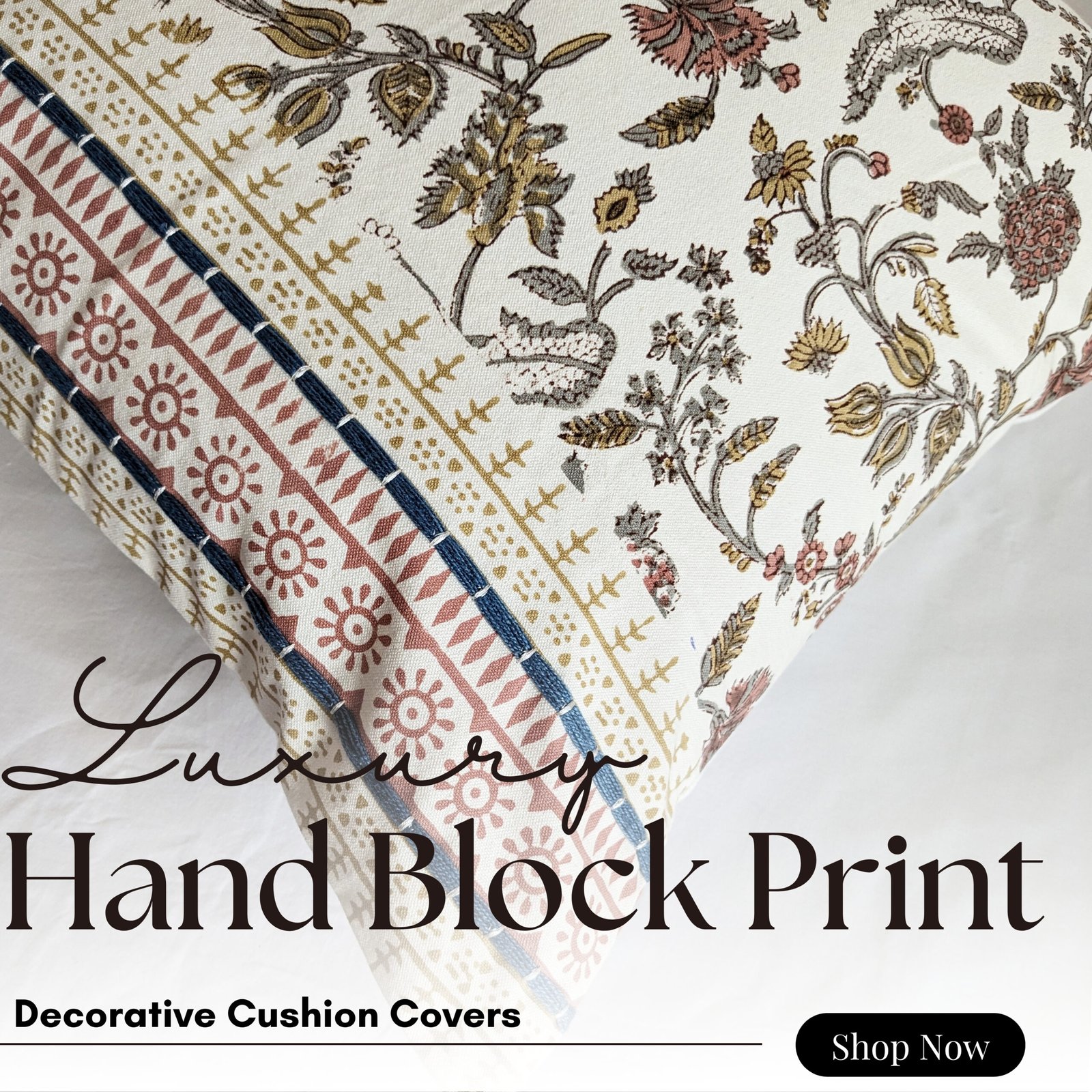 Herbal block printed with embroidery cushion cover - Image 9