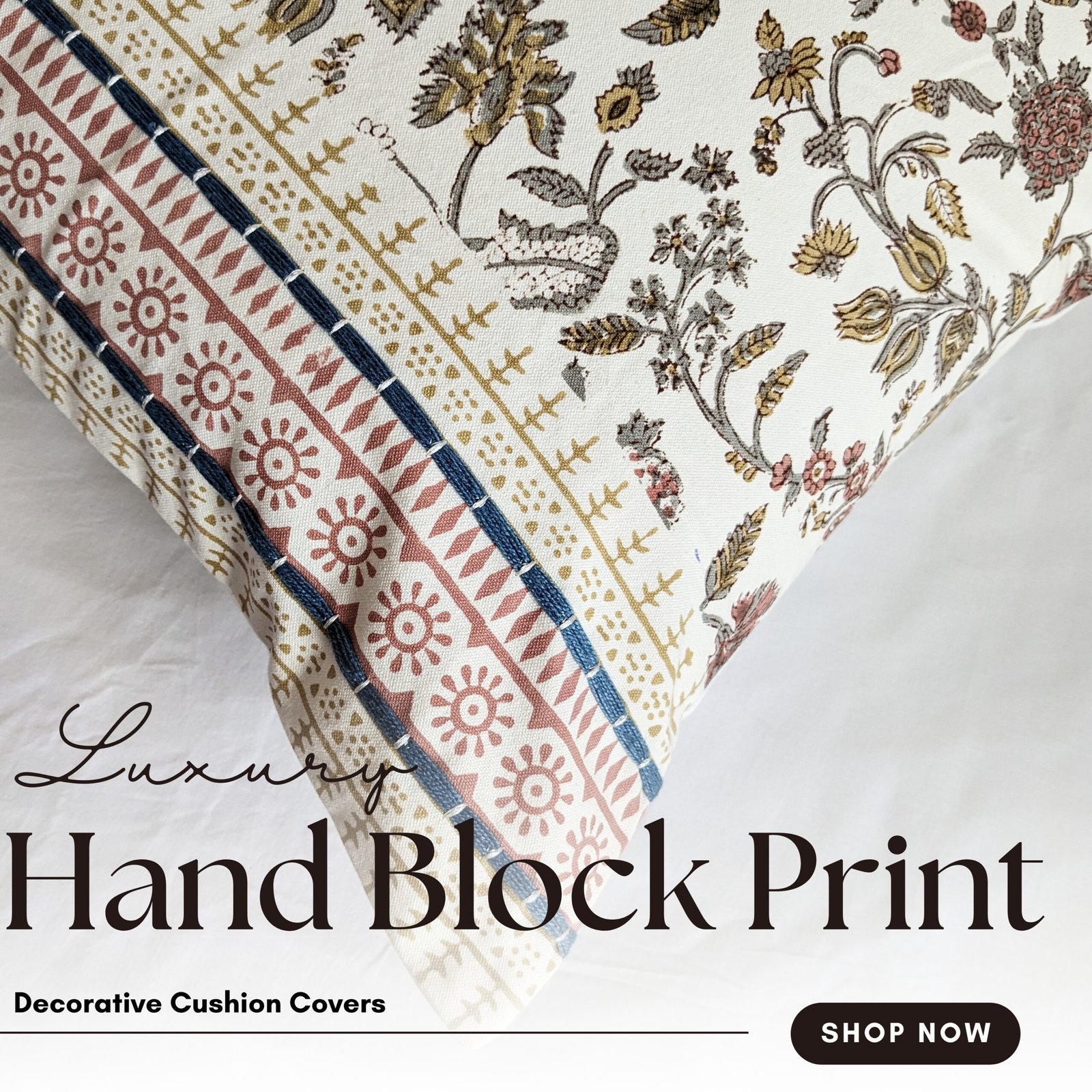 Herbal block printed with embroidery cushion cover - Image 10