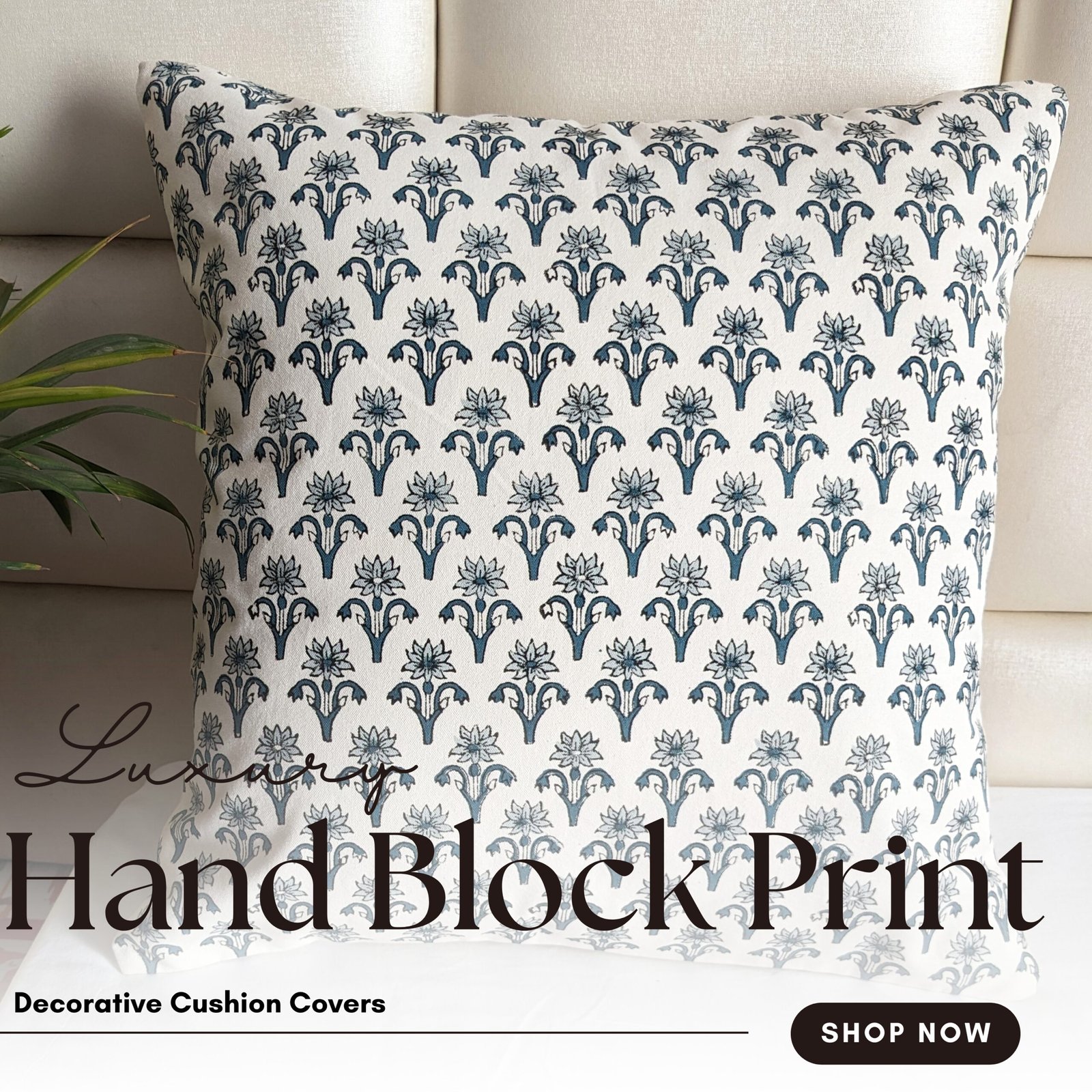Repeated florals block printed cushion cover - Image 9