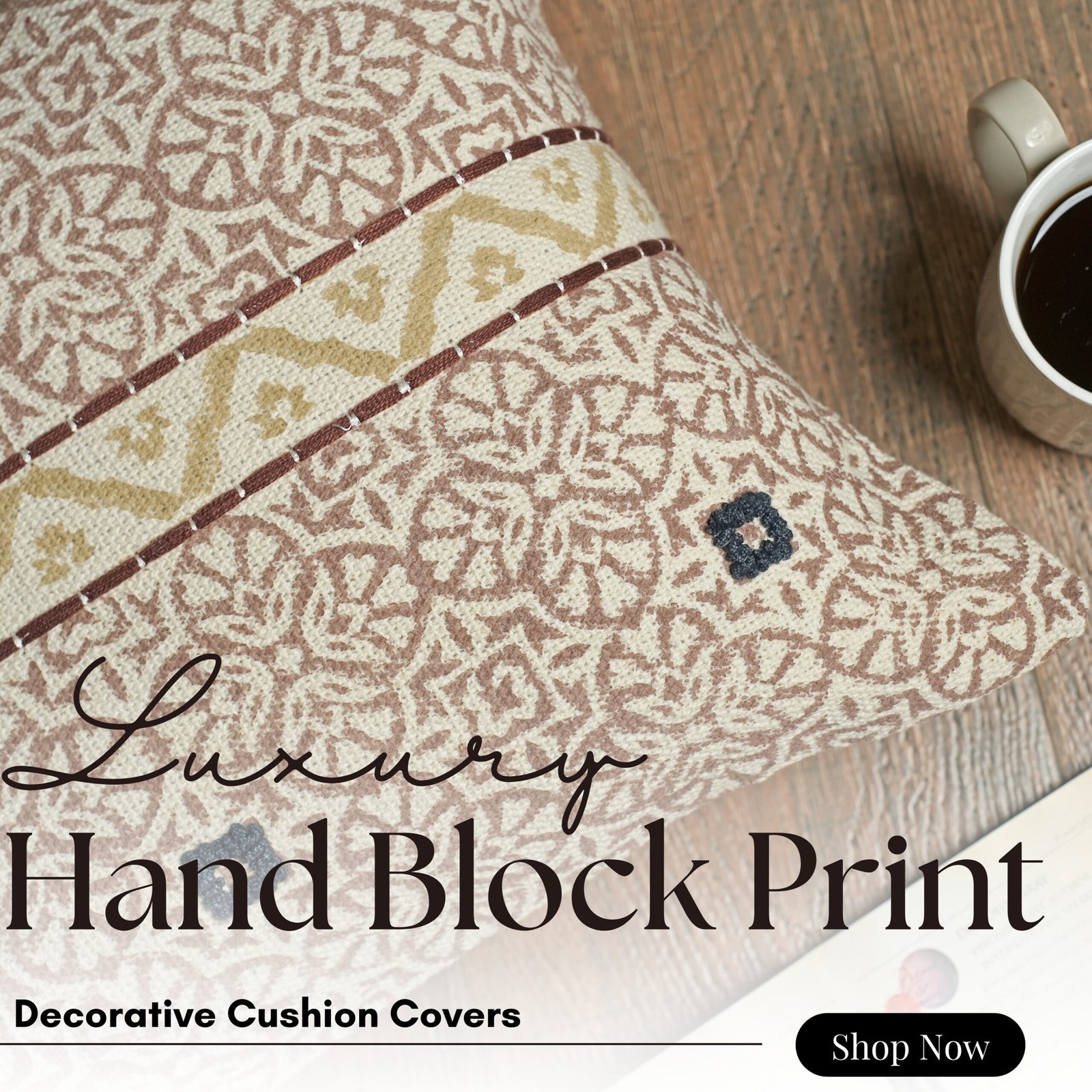 Intricate floral printed with embroidery cushion cover - Image 7