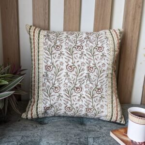 Detailed floral block printed cushion cover